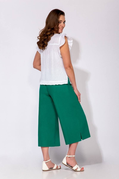 Блуза, брюки Olegran 3896 белый+зелень - фото 2