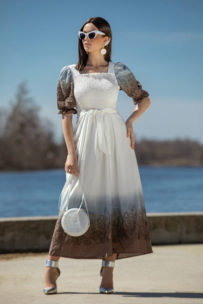 Платье Diva 1409-1 беж-белый - фото 1