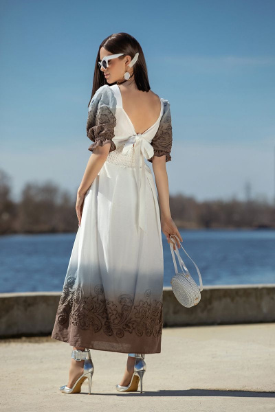Платье Diva 1409-1 беж-белый - фото 3