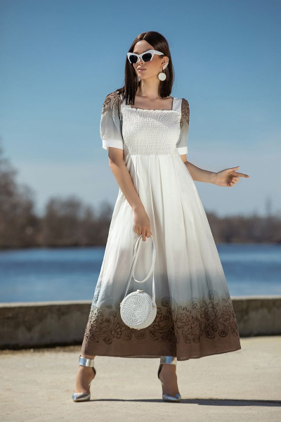 Платье Diva 1410-1 беж-белый - фото 1