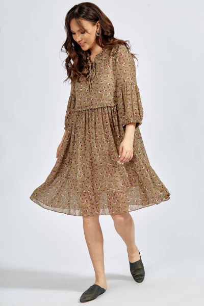 Платье Teffi Style L-1633 пыльно-оливковый - фото 1