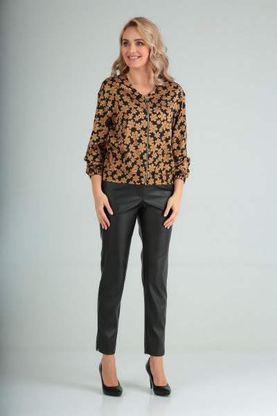 Блуза, брюки Gamma Gracia 436 черный-корица-цветы - фото 1