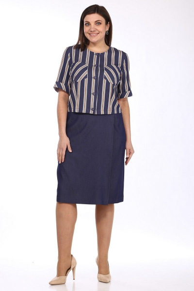 Жакет, юбка Lady Style Classic 1544/3 темно-синий_коричневый - фото 1