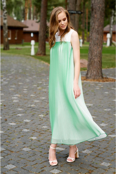 Платье Nelva 51169 молочный/зеленый - фото 1