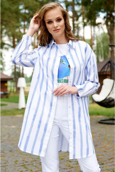 Блуза Nelva 22075 бело-синяя-полоска - фото 1