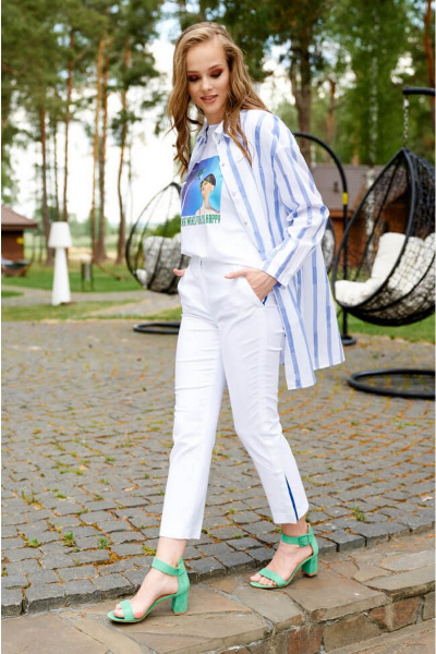 Блуза Nelva 22075 бело-синяя-полоска - фото 2