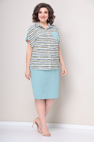 Блуза, юбка VOLNA 1237 мятно-голубой/полоска - фото 4