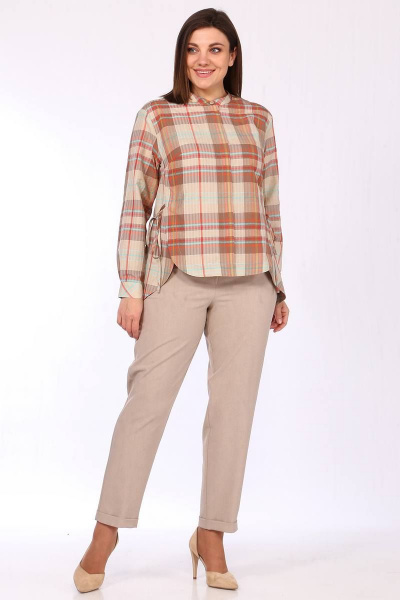 Блуза Lady Style Classic 2393/2 коричневые_тона/клетка - фото 1