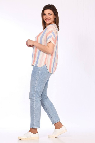 Блуза Lady Style Classic 2777 розово-сине-бежевая_полоска - фото 2