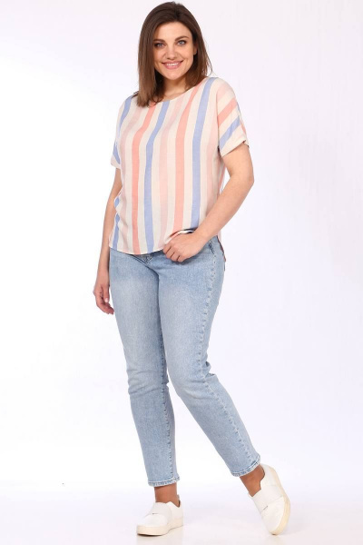 Блуза Lady Style Classic 2777 розово-сине-бежевая_полоска - фото 1