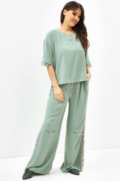 Блуза, брюки Teffi Style L-1533 морозно-зеленый - фото 1