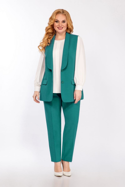 Блуза, брюки, жилет Элль-стиль 2132 зеленый - фото 2