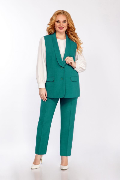 Блуза, брюки, жилет Элль-стиль 2132 зеленый - фото 1