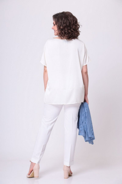 Блуза, брюки, кардиган LadisLine 1455 белый+голубой - фото 4