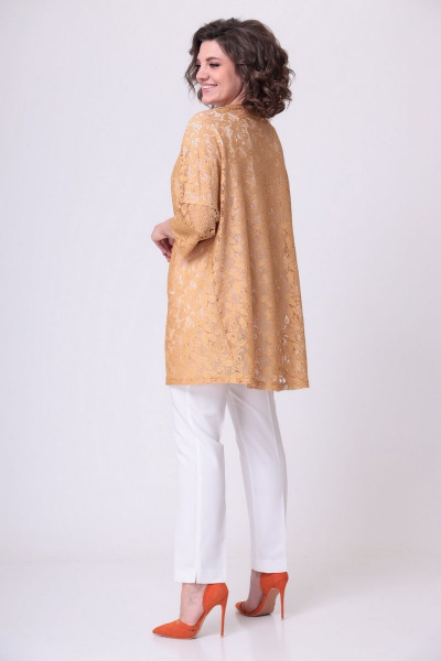 Блуза, брюки, кардиган LadisLine 1455 белый+горчица - фото 3
