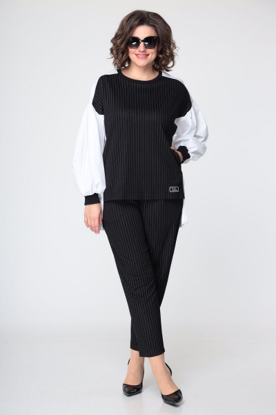 Блуза, брюки EVA GRANT 101 черный/белый - фото 4