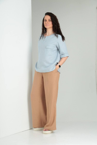 Блуза, брюки Ma Vie М598 голубой/песочный - фото 2