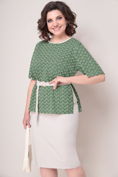 Блуза, юбка VOLNA 1247 яблочно-зеленый,бежевый - фото 2