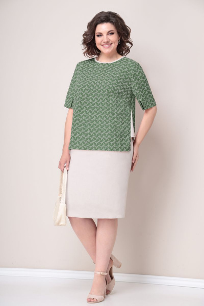 Блуза, юбка VOLNA 1247 яблочно-зеленый,бежевый - фото 4