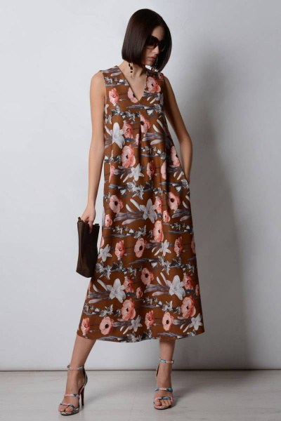 Платье PATRICIA by La Cafe F15287 коричневый,терракотовый - фото 1