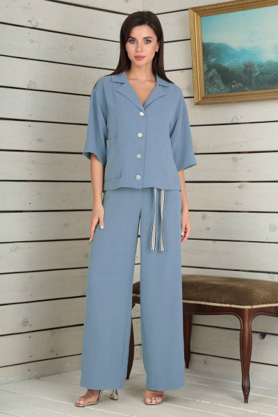 Блуза, брюки Viola Style 20592 серо-голубой - фото 1