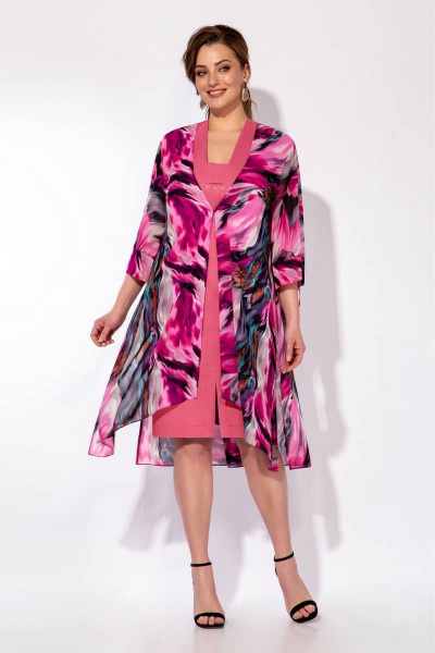 Платье, туника Olegran 3905 розовый+принт - фото 1