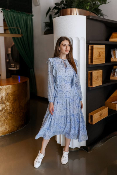 Платье KRASA - Danaida 293-22 голубой/веточки - фото 1