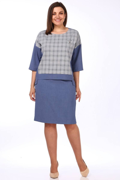 Джемпер, юбка Lady Style Classic 1674 синий_с_серым - фото 1