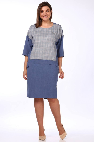 Джемпер, юбка Lady Style Classic 1674/1 синий_с_серым - фото 1