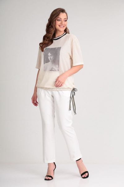 Блуза, брюки Michel chic 1302 белый-бежевый - фото 2