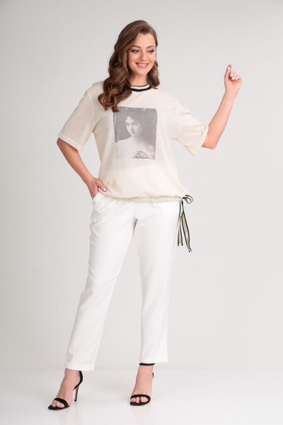 Блуза, брюки Michel chic 1302 белый-бежевый - фото 1