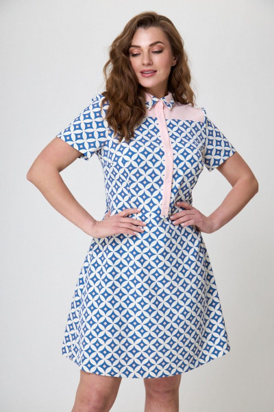 Платье Anelli 490 голубой+розовый - фото 4