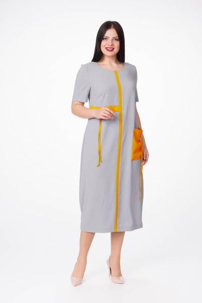 Платье Stilville 1377 серый,оранжевый - фото 4