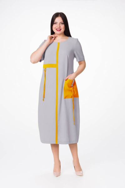 Платье Stilville 1377 серый,оранжевый - фото 1