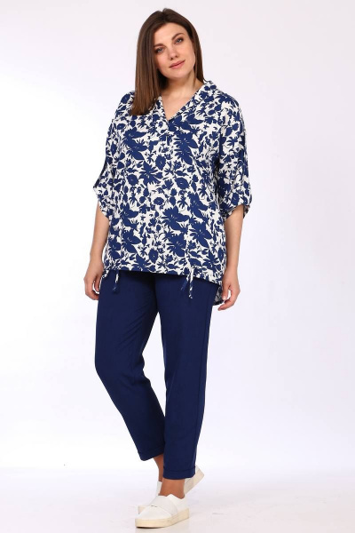 Блуза, брюки Lady Style Classic 2058/10 синие_тона - фото 2