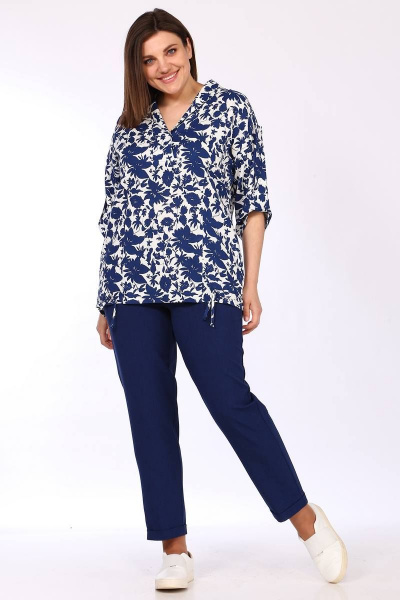 Блуза, брюки Lady Style Classic 2058/10 синие_тона - фото 1