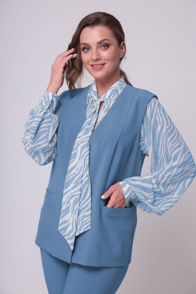 Блуза, брюки, жилет ALEZA 1085 голубой - фото 2