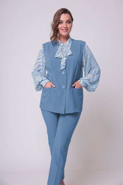 Блуза, брюки, жилет ALEZA 1085 голубой - фото 1