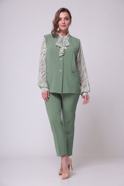 Блуза, брюки, жилет ALEZA 1085 зеленый - фото 1