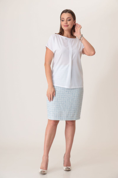 Блуза, юбка T&N 7282 «шанель»голубая+белый - фото 2