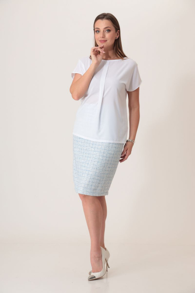Блуза, юбка T&N 7282 «шанель»голубая+белый - фото 1