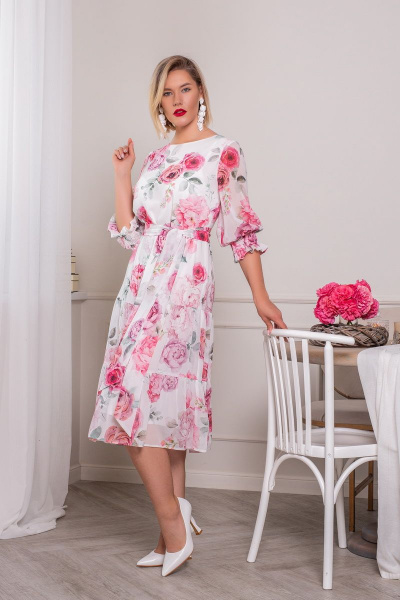 Платье АСВ 1268.3 белый+розовый_цветок - фото 5
