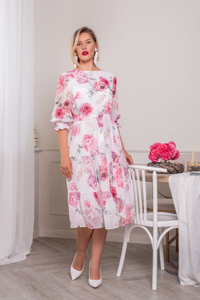 Платье АСВ 1268.3 белый+розовый_цветок - фото 4