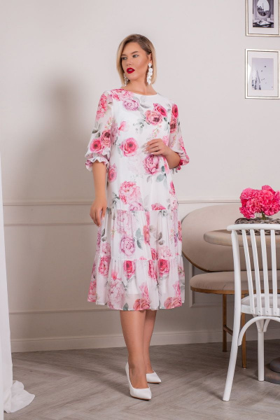 Платье АСВ 1268.3 белый+розовый_цветок - фото 2