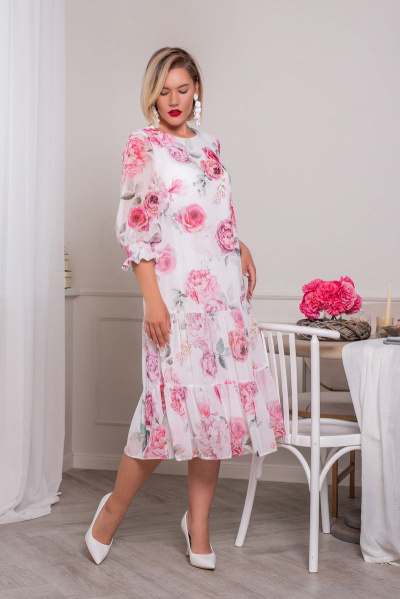 Платье АСВ 1268.3 белый+розовый_цветок - фото 1
