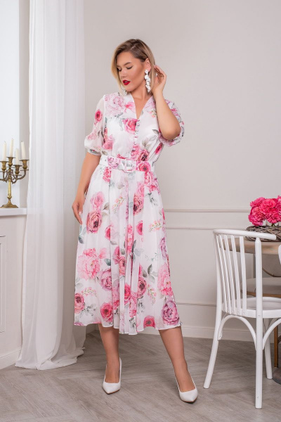 Платье АСВ 1267.10 белый+розовый_цветок - фото 2