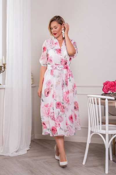 Платье АСВ 1267.10 белый+розовый_цветок - фото 1