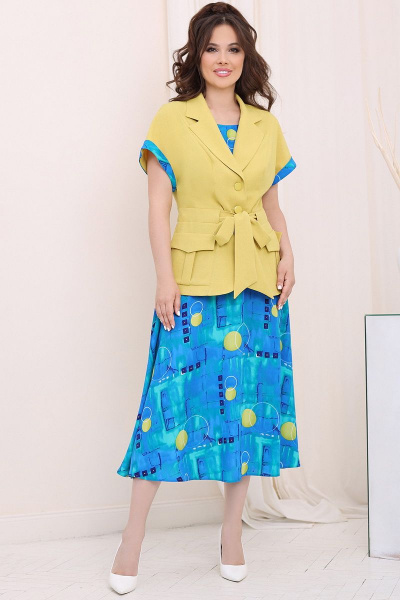 Жакет, платье Мода Юрс 2742-1 желтый+голубой - фото 1