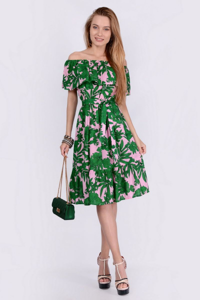 Платье PATRICIA by La Cafe NY1756 розовый_зеленый - фото 1
