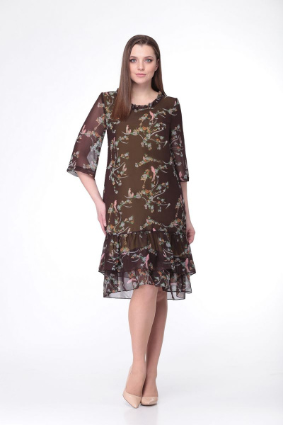 Платье VOLNA 1075 коричневый/птички - фото 1